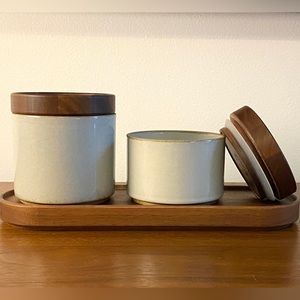 Hasami walnut tray + bowls / jars gloss gray walnut lids